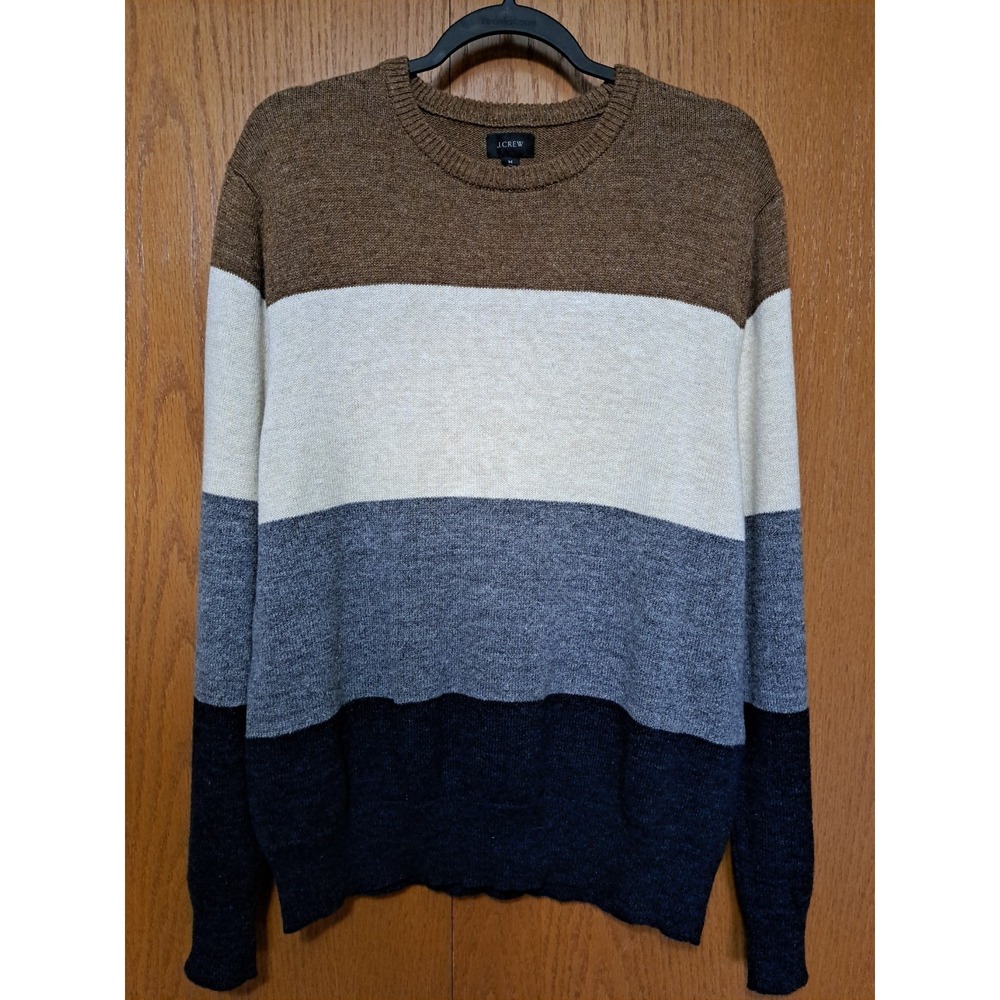 J. Crew Men's Colorblock Striped Crewneck Cotton Wool Knit Sweater Pullover M